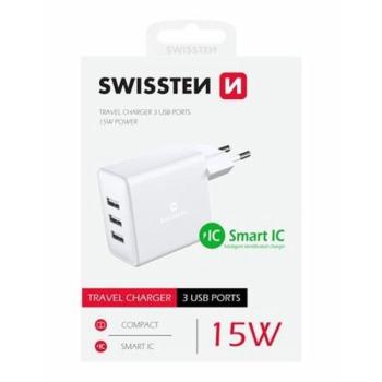 Swissten: Hálózati töltőadapter - 3 USB, 15W, fehér kép