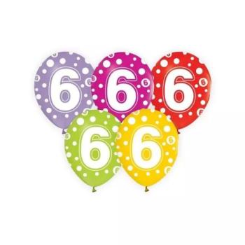 Színes, pöttyös számos lufi 5 db-os szett - 6 kép