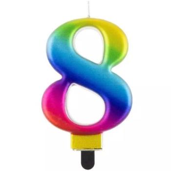 Szivárvány színű születésnapi gyertya, 8 cm - 8 kép