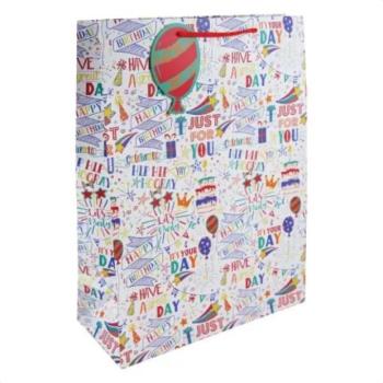 Születésnapi mintás fehér dísztasak - 33 x 45.5 cm kép