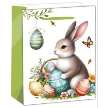 Szürke nyuszi mintás ajándéktasak - 18 x 23 cm kép