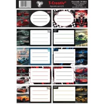 T-Creativ: Sportautó mintás füzetcímke - 10 db kép