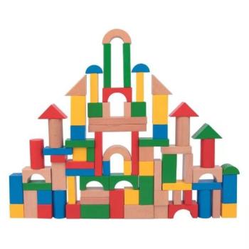 Tooky Toy: Színes fa építőkocka készlet vödörben - 100 db-os kép