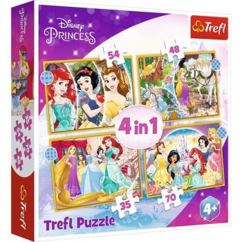 Trefl: Disney hercegnők boldog napja 4 az 1-ben puzzle - 35, 48, 54, 70 darabos kép