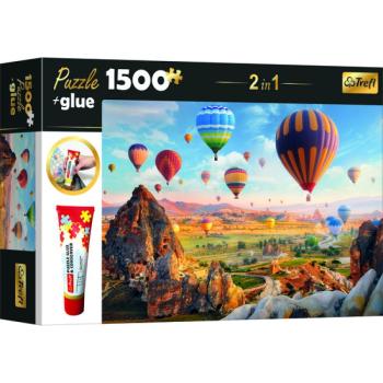 Trefl: Színes hőlégballonok puzzle - 1500 darabos + ragasztó kép