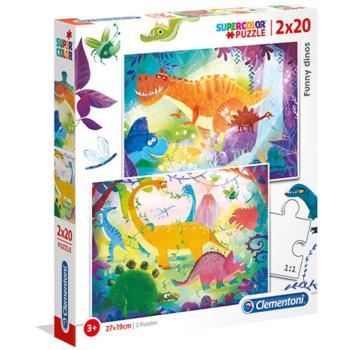 Vicces dinók Supercolor 2 az 1-ben puzzle 2x20db-os - Clementoni kép