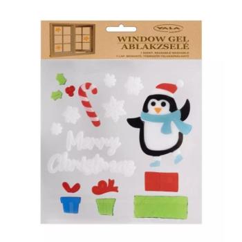 Ablakzselé pingvin és ajándékok mintákkal - 20 x 25 cm kép
