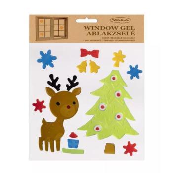 Ablakzselé rénszarvas és fenyőfa mintákkal - 20 x 25 cm kép