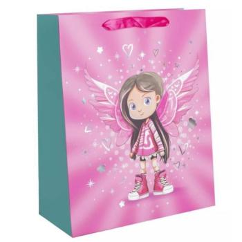 Ajándéktasak angyali lány mintával, 18 x 23 - Rózsaszín kép