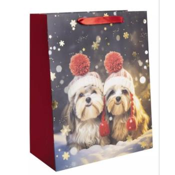 Ajándéktasak karácsonyi kutya mintával - 26 x 32 cm kép