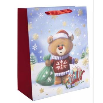 Ajándéktasak karácsonyi maci mintával - 18 x 23 cm kép