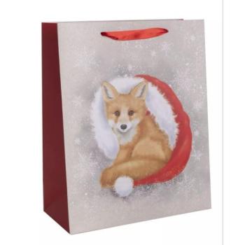 Ajándéktasak karácsonyi róka mintával - 26 x 32 cm kép