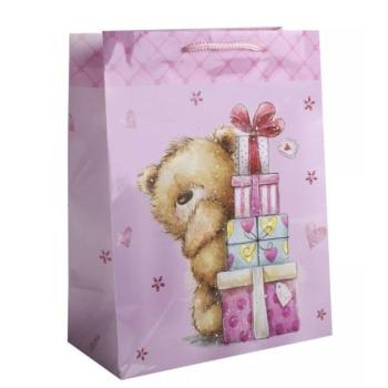 Ajándéktasak maci mintával, 18 x 23 cm - Rózsaszín kép