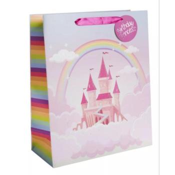 Ajándéktasak mesebeli kastély mintával, 18 x 23 cm - Rózsaszín kép