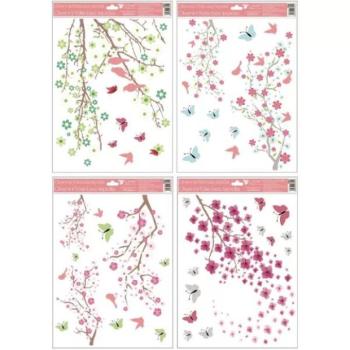 Csillámos tavaszi virágeső ablakmatrica - 30 x 42 cm, többféle kép