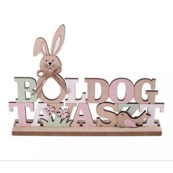 Fa dekoráció „Boldog tavaszt&quot; felirattal és nyuszi formával - 28 x 18 cm kép