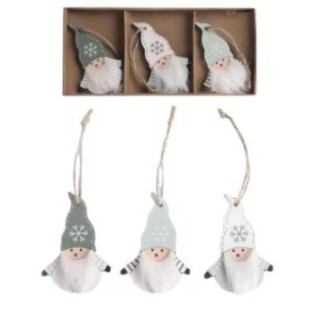 Fa karácsonyi manó dísz akasztóval, 8 cm - 3 db-os, zöld-fehér kép