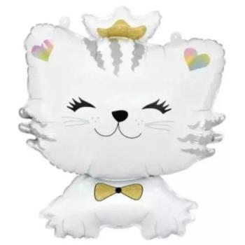 Fehér cica alakú fólia lufi - 39 x 49 cm kép