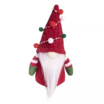 Karácsonyi manó dekoráció, filc, 14 cm - Piros-zöld kép