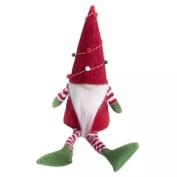 Karácsonyi manó dekoráció, filc, 25 cm - Piros-zöld kép