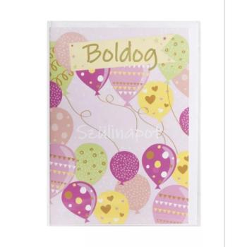 Képeslap rózsaszín lufikkal és Boldog Szülinapot felirattal - 13 x 19 cm kép