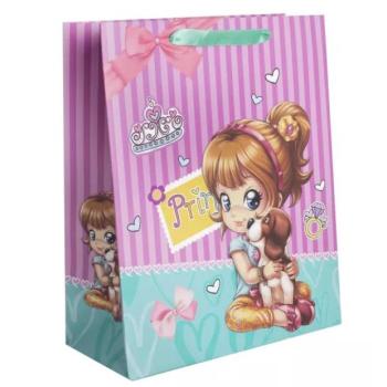 Kislány kutyával ajándéktasak - 18 x 23 cm kép