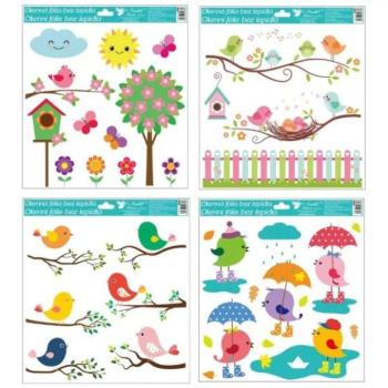 Madarak és virágok ablakmatrica - 33 x 30 cm, többféle kép