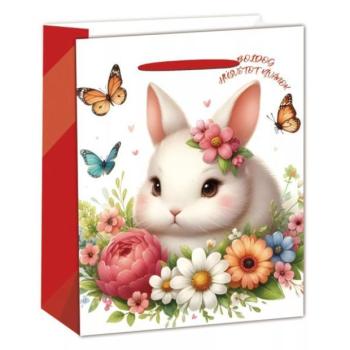 Nyuszi virágokkal ajándéktasak - 18 x 23 cm kép