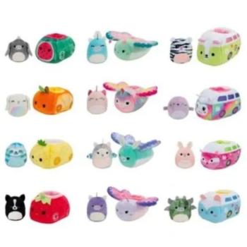 Squishville: 2 az 1-ben mini plüssfigura és jármű, 5 cm, 2 db - többféle kép