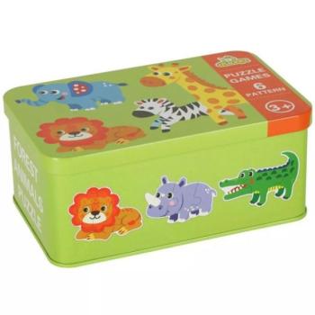 Szafari állatok puzzle fém dobozban - 25 db-os kép