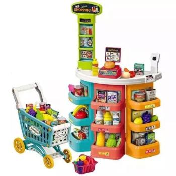 Szupermarket játékszett guruló bevásárlókocsival - 76 db-os szett, 78 cm kép