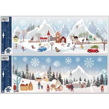 Téli város csillámos ablakmatrica, 21 x 60 cm - többféle kép