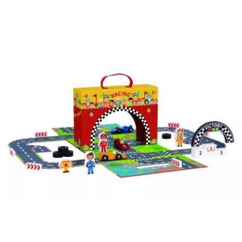 Tooky Toy: Fa versenypálya készlet hordozható dobozban kép