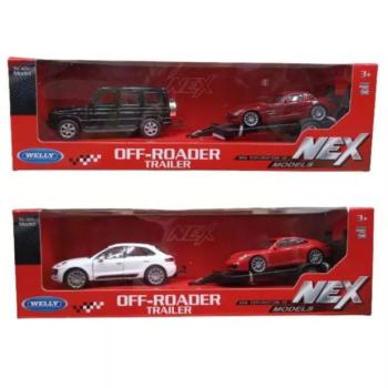 Welly: Fém pótkocsis kisautó, 1:32 - többféle kép