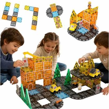 3D mágneses építőjáték, építkezés és munkagépek, 92 elem kép