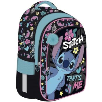 Disney Stitch mintás 4 rekeszes iskolatáska, hátizsák kék pomponnal BPL58 40x29x19 cm kép
