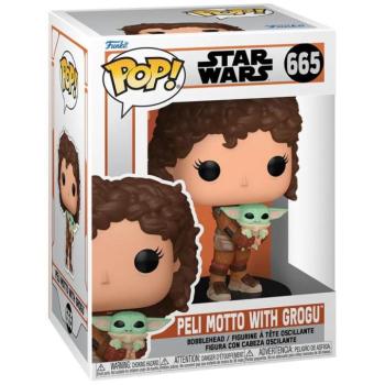 Funko POP! Star Wars: The Mandalorian – Peli Motto w/Grogu figura #665 kép