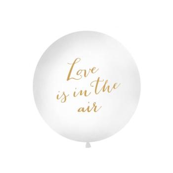 Gömb alakú latex lufi fehér - arany Love is in the air 1 m kép