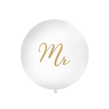 Gömb alakú latex lufi fehér - arany MR 1 m kép