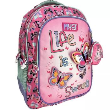 Luna: Must Team pillangós lekerekített 3 rekeszes iskolatáska, hátizsák 32x18x43cm kép