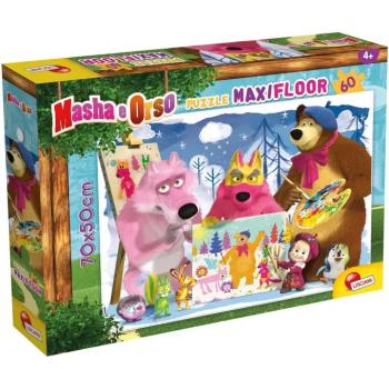 Mása és a medve festés a barátokkal 60db-os maxi padló puzzle 70x50cm - Lisciani kép