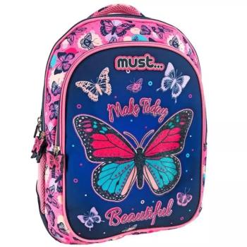 Must: Pillangó mintás háromrekeszes iskolatáska, hátizsák 32x18x43cm kép