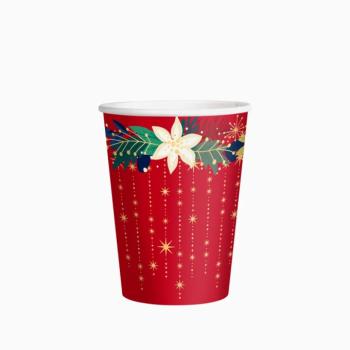 Piros papírpoharak karácsonyi dekorációval, 270 ml – 6 db kép