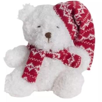 Piros sapkás karácsonyi maci plüssfigura - 13 cm kép