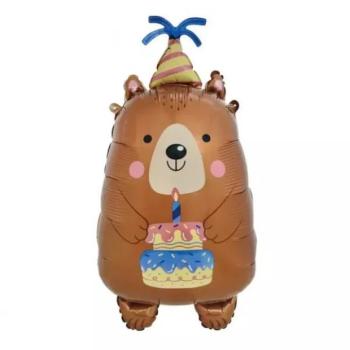 Szülinapi maci fólia lufi - 63 cm, csomagolt kép