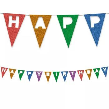 Újrahasznosítható színes banner Happy Birthday felirattal 200cm kép