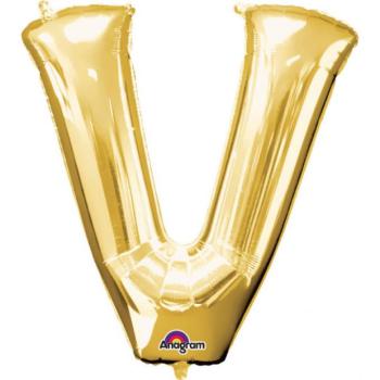 V betű mini fólia lufi 33 cm - arany kép