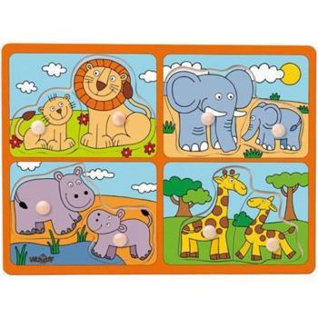Vadállatok kicsinyükkel fa forma-puzzle fogantyúval - Woodyland kép