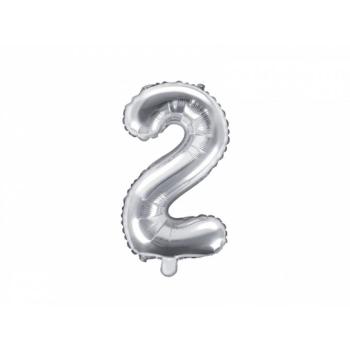 2-es szám mini fólia lufi - ezüst 35cm
