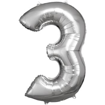3-as ezüst szám születésnapi fólia lufi 86 cm kép